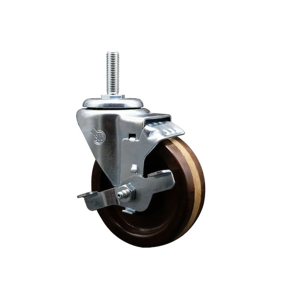 4 Inch High Temp Phenolic 58 Inch Threaded Stem Caster with Brake
